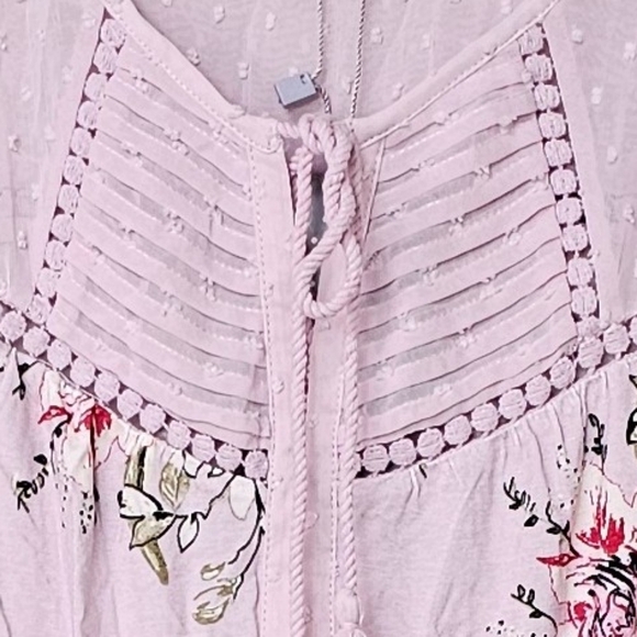 Daniel Rainn Partially Sheer Flutter Sleeve Pink Floral Blouse Size Petite Small - Picture 5 of 8